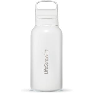 LifeStraw Go Series  Insulated Stainless Steel Water Filter Bottle for Travel and Everyday Use Removes Bacteria, Parasites and Microplastics, Improves Taste, 1L Polar White