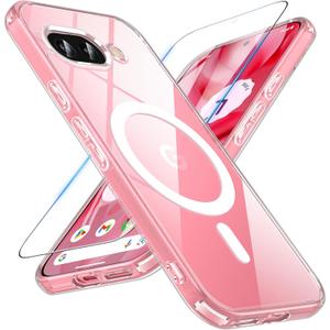Pixel 9A Case 6.3'', Magnetic Google Pixel 9A Case with Screen Protector [Compatible with Magsafe] [Military Grade Drop Tested] Shockproof Transparent Back Protective Phone Cover, Clear