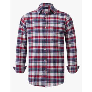 Double Pump Mens Flannel Shirts Cotton Long Sleeve Casual Regular Fit Button Down Plaid Shirts Small