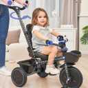KRIDDO 7-in-1 Tricycle Stroller for Toddlers 18 Months to 5 Years, Adjustable Push Handle, Rotatable Seat, Cup Holder and Retractable Canopy, Folding Baby Trike w/Detachable Guardrail, Footrest, GY