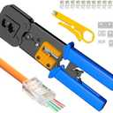 Pass Through RJ45 Crimp Tool, Ratcheting Ethernet Crimping Tool Kit, Ethernet Crimper for RJ45 Pass Through Connector and RJ11/RJ12 connectors