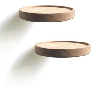 Coracle Floating Shelf Wood Round Wall Mounted Showcase Wall Shelf Hanging Planter Storage Wooden Shelf for Plants Photo Candle Invisible Wall Decoration Design Set of 2 (Diameter 5.9 inch)