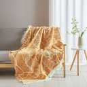 DOWN HOME Throw Blanket for Couch, Chenille Cotton Lightweight Summer Throw Blanket for Bed Sofa Chair Living Room Outdoor Soft Woven Decorative Blanket with Tassel Gift Orange Leaves 55"x60"