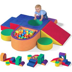 6 Pieces Toddler Climbing Toys Indoor, Crystal Velvet Foam Climbing Blocks for Toddlers 1-3, Baby Climbing Toys Soft Play Set for Climbing Sliding and Crawling (Balls not Included), 58.8x56.8''