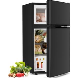 Antarctic Star Compact Refrigerator with Freezer,2 Door Mini Fridge,Adjustable Shelf,Small Fridge for Bedroom Office Dorm Kitchen,3.2 Cu.Ft.BLACK