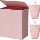 WOWLIVE 154L Double Laundry Hamper with Lid and Removable Laundry Bags, Large Dirty Clothes Hamper 2 section Collapsible Laundry Basket Dorm Room Storage for Bedroom, Bathroom, College,Pink