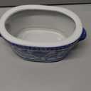 Blue and White Ceramic Planter Pot Vintage Floral Oval Cachepot Vase for Indoor Plants, Flowers & Succulents Glazed Chinese Porcelain Style Decorative Bowl 7.4" Size No Drainage