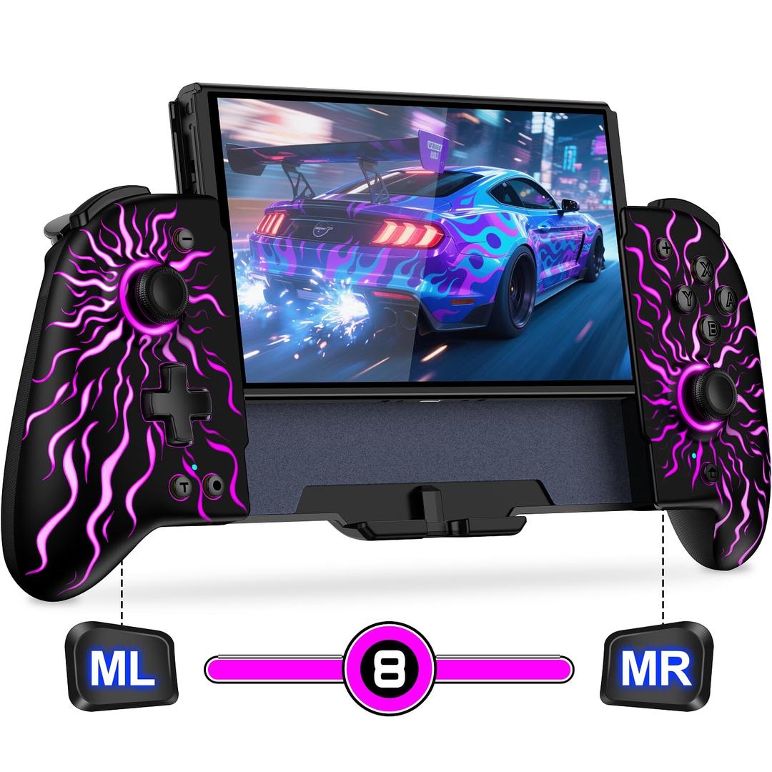 Gammeefy Switch Controllers Hall Effect - Pro Controller - Switch One Piece Joypad with 9 Lights in Handheld Mode (Multi-Colored Sunburst)