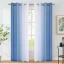 Blue Ombre Chiffon Sheer Curtains 84 Inch Long for Living Room Bedroom Decor, Crinkle Gradient Semi Voile Grommet Top Window Curtain Drapes for Girls Room, Garden, Yard, Set of 2 Panels