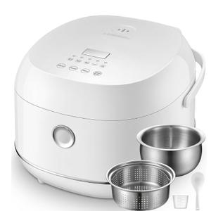 Stainless Steel Rice Cooker Small 5 Cup (Uncooked) / 10-Cup (Cooked) with Stainless Steel Inner Pot, Compact Mini Rice Cooker Small Kitchen, Low Carb Rice Maker, 24H Timer and Auto Keep Warm