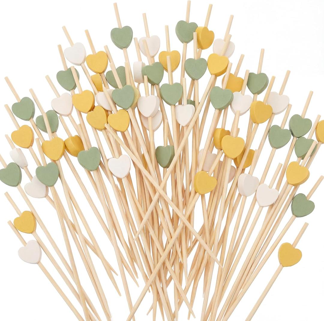 Pinkunn 150 Pcs Sage Green Cocktail Pick 4.7 Inch Long Toothpick for Appetizer Skewer Sandwich Drink Bamboo Food Pick Martini Stick Garnish Party Bar Catering Accessory Baby Shower Wedding Supply