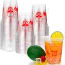CHENGU 60 Pack 12 Oz Halloween Plastic Cups Happy Halloween Party Cups Skinny Skull Bloody Hand Print Disposable Cup Clear Plastic Supplies for Smoothies Juices Soda Drinks