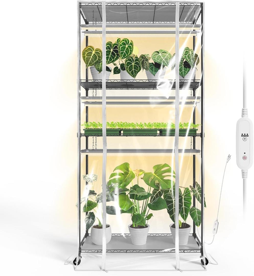 Bstrip Indoor Greenhouse with Grow Light, Tall Green House with 6 Pack T5 Full Spectrum Plant Lights with Timer, Plant Shelf with Tent for Indoor Plant, Seed Starting, Seed Tray, 35.4"x13.8"x70.8" Bstrip Indoor Greenhouse with Grow Light, Tall Green House with 6 Pack T5 Full Spectrum Plant Lights with Timer, Plant Shelf with Tent for Indoor Plant, Seed Starting, Seed Tray, 35.4"x13.8"x70.8"
