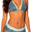 Women's Vintage Halter Triangle Bikini Sets Summer Boy Shorts Swimsuit Lace Trim Y2k Bathing Suits Swimwear (Blue, M)