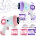 JOYIN 2 Kids Bubble Guns with 4 Bottles Solution, Automatic Bubble Machine Gun with 8 Holes for Kids, Adults, Summer Toys, Easter Basket Stuffers, Birthday Gift, Party Favors-Purple Pink