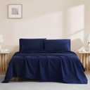 Linen Closet Organic 100% Cotton Queen Sheet 4 Pcs Set, 18 Deep Pocket, Navy | Lightweight, Eco-Friendly Cotton, Percale Softness, Durable & Breathable, Naturally Cooling | All Season Comfort