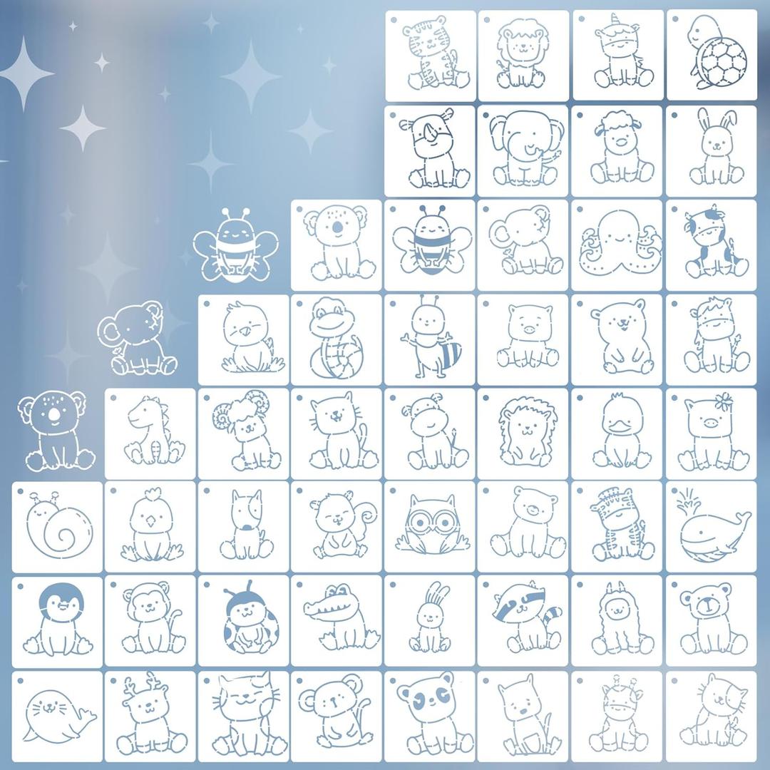 3 Inch Cute Animal Stencils for Crafting, 50pcs Reusable Nature Designs for Painting on Wood, Canvas, Fabric, Coasters, Wall Decor