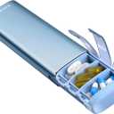 Vaydeer Metal Travel Pill Organizer, 7 Day Weekly Pill Box, Large Capacity Daily Cute Pill Case for Supplements, Pills, Vitamins and Medication (Small,Blue)