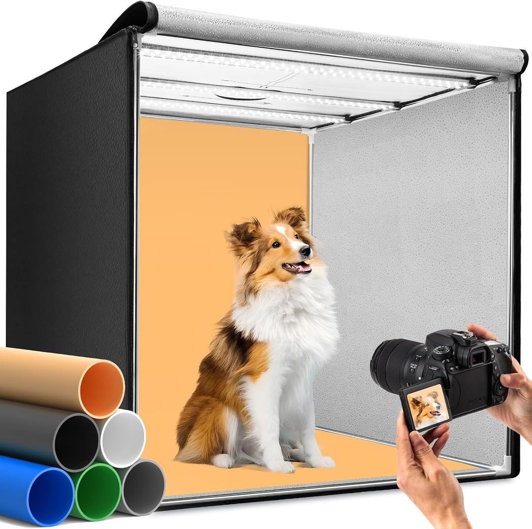 DUCLUS Light Box Photography, 32x32inch Professional Photo Studio Booth Photobox, Portable 210 LED Lightbox Shooting Tent Folding with 6 Colors Backdrops for Large Product or Jewelry Photography
