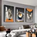 MPLONG Bright Style Large Framed Wall Art, Abstract Modern Art Shape Pattern White Blue Yellow Grey Wall Art Artfully Matching Living Room Bedroom Office Wall Decor - 24"x 32"x 3 Panels