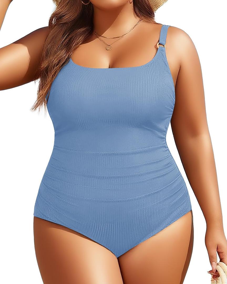 Women's Plus Size One Piece Swimsuit- Tummy Control Bathing Suit Ribbed Square Neck Swimwear 2025