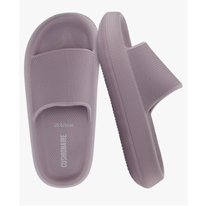 CUSHIONAIRE Feather EVA Slides for Women – Comfortable Slip On Womens Slippers, Indoor Outdoor Shower Shoes, Beach Essential Cloud Slides, Size 6