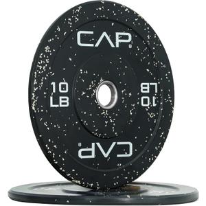CAP Economy 10 lb Pair Olympic Bumper Plate, Medium Bounce Rubber Weight Plate with Steel Hub, Color Fleck Design, 2-Inch Olympic Barbell Compatible for Strength Training, Weightlifting & Home Gym Workouts.