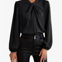GRACE KARIN Women's Long Sleeve Shirts Mock Neck Casual Satin Blouse Tops for Business Office Work, Black, L