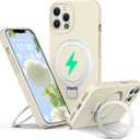 Liquid Silicone Case for iPhone 13 pro MAX with Magnetic Ring Stand, Upgraded Camera Lens Protection, Mil-Grade Drop Shockproof, Anti-Scratch Microfiber Lining Silicone Case (Beige)