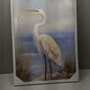 Coastal Beach Framed Wall Art: Large Heron Wooden Painting Ocean Sea Bird Prints Blue Seasacoe Picture Beach Seashore Artwork for Bathroom Bedroom Home Office 30x30 In