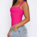 REORIA Butsmooth Womens Sexy Sleeveless Square Neck Double Lined Basic Bodysuit Tank Tops L