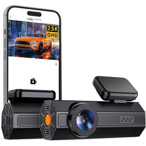 Dash Cam, 2.5K Dash Camera for Cars, V200 WiFi Dash Cam Front, Wireless Dashcam with App, WDR Night Vision, G-Sensor Dashcams for Cars, 24H Parking Mode, Loop Recording, Support 256GB Max, Black
