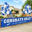 37Pcs Graduation Banner Balloon Decorations Class of 2025, Congrats Grad Banner Yard Outdoor Decorations, Graduation Balloons Banner Set for High School College Graduation Party Supplies, Blue