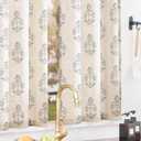 jinchan Linen Kitchen Curtains 36 Inch Floral Tier Curtains Farmhouse Cottage Core Flax Cafe Rod Pocket Country Small Window Drapes for Laundry Room Bathroom RV 2 Panels Blue on Beige, 26"W x 36"L