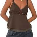 Womens Sexy Lace Camisole Tank Tops Y2k Slim Fit Corset Going Out Streetwear Ruffle Hem Spaghetti Strap Cami Tops, S