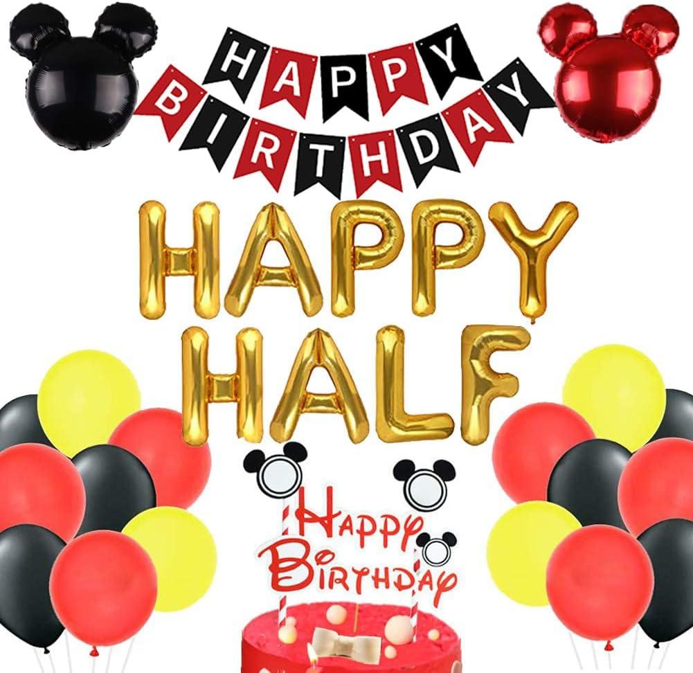 Mouse Happy Half Birthday Decorations, Mouse Happy Half Birthday Balloons Baby Boy Happy 1/2 Half Birthday Banner Six 6 Months Pregnant One Half Year Baby Shower Decor Kit 30PCS
