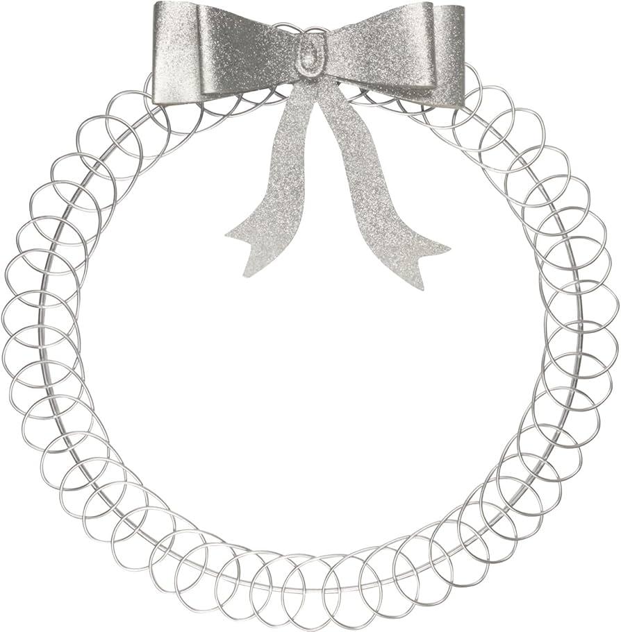 2 Pcs Christmas Photo Holder Display 17" Metal Wreath Xmas Card Holder Display Wall Hanging Decoration with Bow Wire Loop for Greeting Card Picture Insert Holiday Wall Decor(Silver)