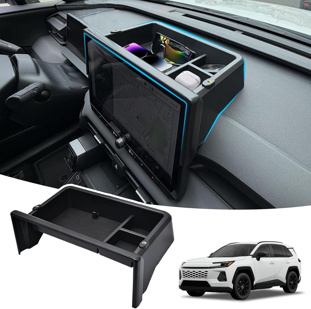 Dashboard Center Console Organizer for RAV4 2026 XSE/Limited Dashboard Storage Box with 1/4 Inch Screw Hole Sunglasses Holder and No-Slip Mat 2026 RAV4 Dashboard Organizer Only Fit 12.9 Inch Screen