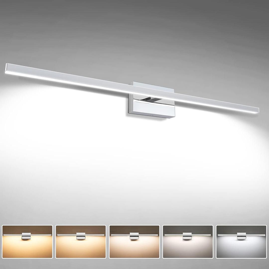 VOLISUN Modern Over Mirror Chrome Bar Vanity Light - Dimmable 5CCT LED Fixture, 39.4 inch, 24W - ETL Certificated