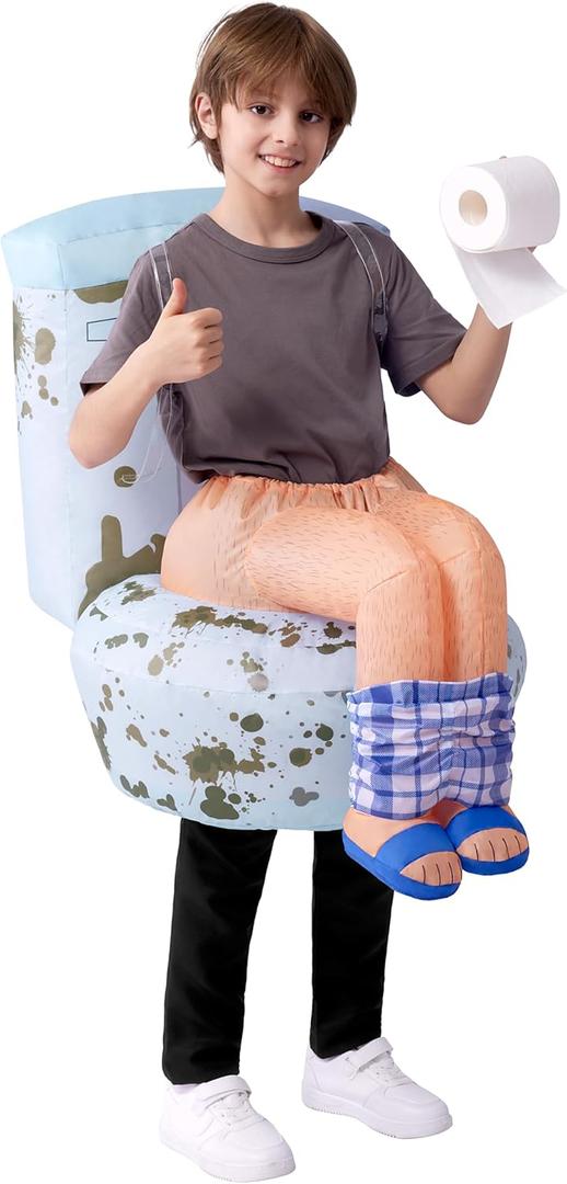 Spooktacular Creations Kids Halloween Inflatable Costumes, Sitting on a Toilet Inflatable Costume, Funny Blow Up for Halloween Cosplay Themed Parties