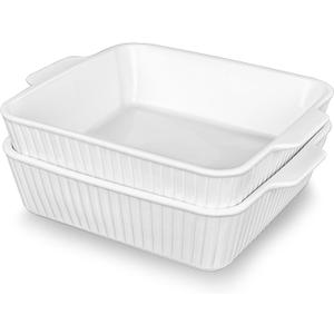 Casserole Dishes for Oven, 10'' Square Casserole Baking Dish, 2 Pack Ceramic Baking Dishes, Bakeware Sets with Handles, Lasagna Pan for Baking, Cake, Kitchen, Microwave, Dishwasher Safe