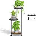 Plant Stand Indoor Outdoor Clearance, 3 Tier Metal Flower Shelf Pot Holder, Tall Multiple Plants Corner Rack Narrow Display Organizer for Patio Orchid Office Porch Living Room Garden, Black