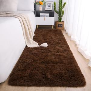 Chicrug Soft Runner Rug for Bedroom Living Room Plush Fluffy Rug 2x10 Feet, Shag Furry Runner Carpet Non Shedding for Nursery Children Kids Girls Room Home Decorative, Coffee