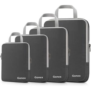 Gonex Compression Packing Cubes, 4pcs Expandable Storage Travel Luggage Bags Organizers (Deep Gray)