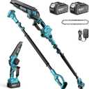 SEESII 2-in-1 Electric Pole Saws for Tree Trimming, Brushless Motor | 2 x 4000mAh Batteries,Hand Held Mini Chainsaw Cordless 6 Inch with Extension Pole for Tree Limb Branch Cutter