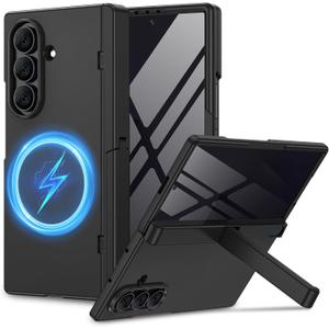 for Samsung Galaxy Z Fold 6 Case with Privacy Screen Protector, [Compatible with Magsafe] [Hidden Kickstand][Hinge Protection] Full Body Hard Shockproof Slim Phone Cover for Z Fold 6 - Black