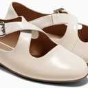 Coutgo Women's Ballet Flats Comfortable Closed Round Toe Criss Cross Ankle Strap Dress Dance Flat Shoes (6.5, Beige)