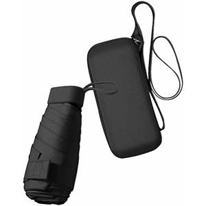 ESUFEIR Mini Sun Umbrella for Purse With Case, Small Compact UV Umbrella Travel Essentials, Lightweight Portable Parasol Windproof for Women Men Kids (Black)
