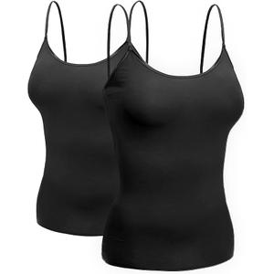 Emmalise Women's Camisole Built in Bra Wireless Fabric Support Short Cami, 2 Pack, No Size