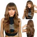 SUKRI Brown Wig with Bangs for Women Brown with Dark Roots Synthetic Wigs 26 Inch Heat Resistant Fiber for Daily Party Use